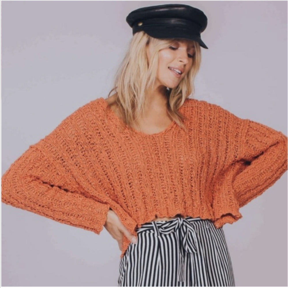NWT Free People Beach neck Coral Crop Sweater XS